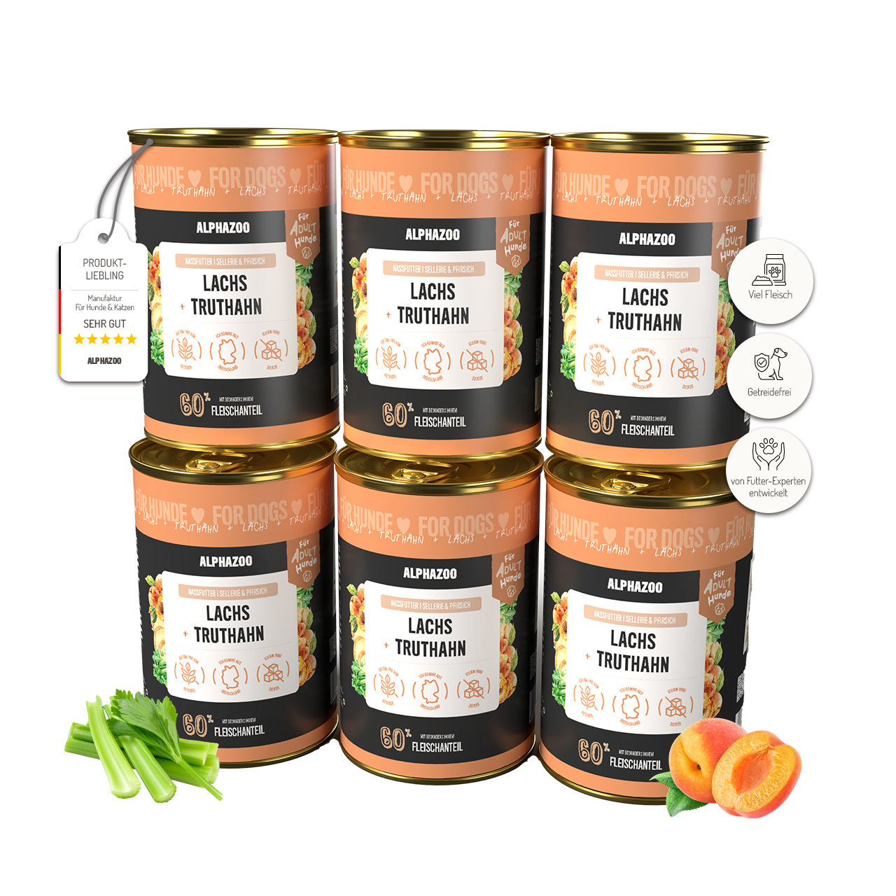 
                    Lachs + Truthahn Nassfutter für Adult Hunde alphazoo Nassfutter Lachs + Truthahn - Hundefutter ohne Getreide
                    