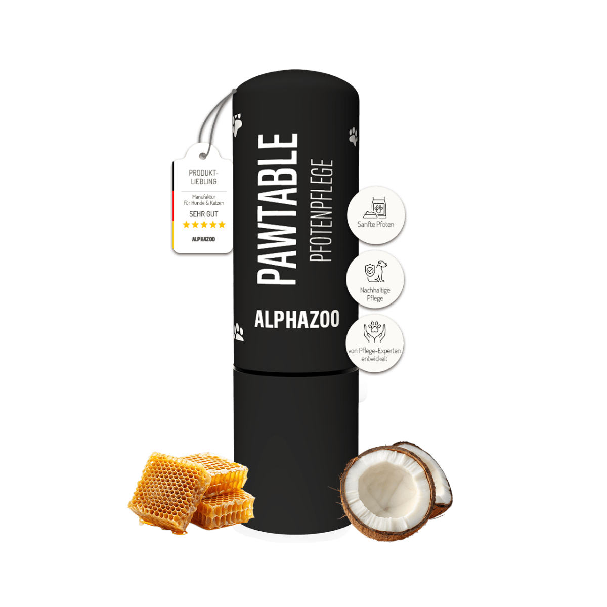 Pawtable Pfotenpflege für Hunde 4,6g alphazoo Pawtable Pfotenstick für Hunde - natürlich & pflegend, mit Kokosöl, Sheabutter & Vitamin E