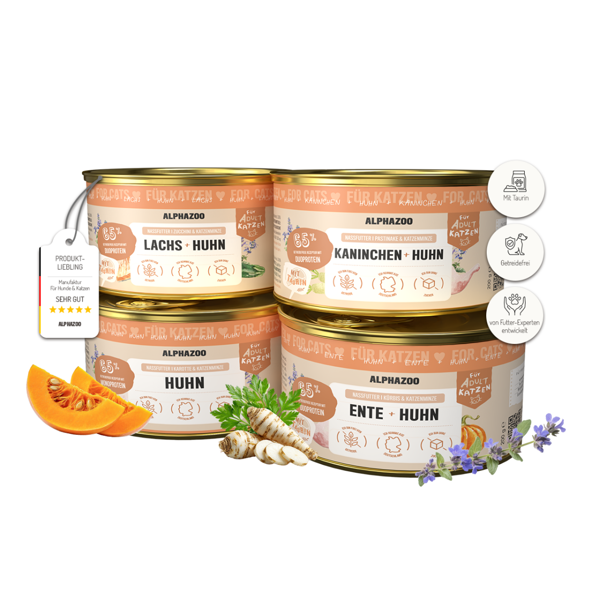 Cat Taster Set 4 x 200g alphazoo Sampler Wet Food for Cats - 4 delicious varieties