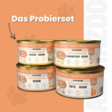 Probierschmaus Katze 4 x 200g alphazoo Probierschmaus Nassfutter für Katzen - 4 leckere Sorten