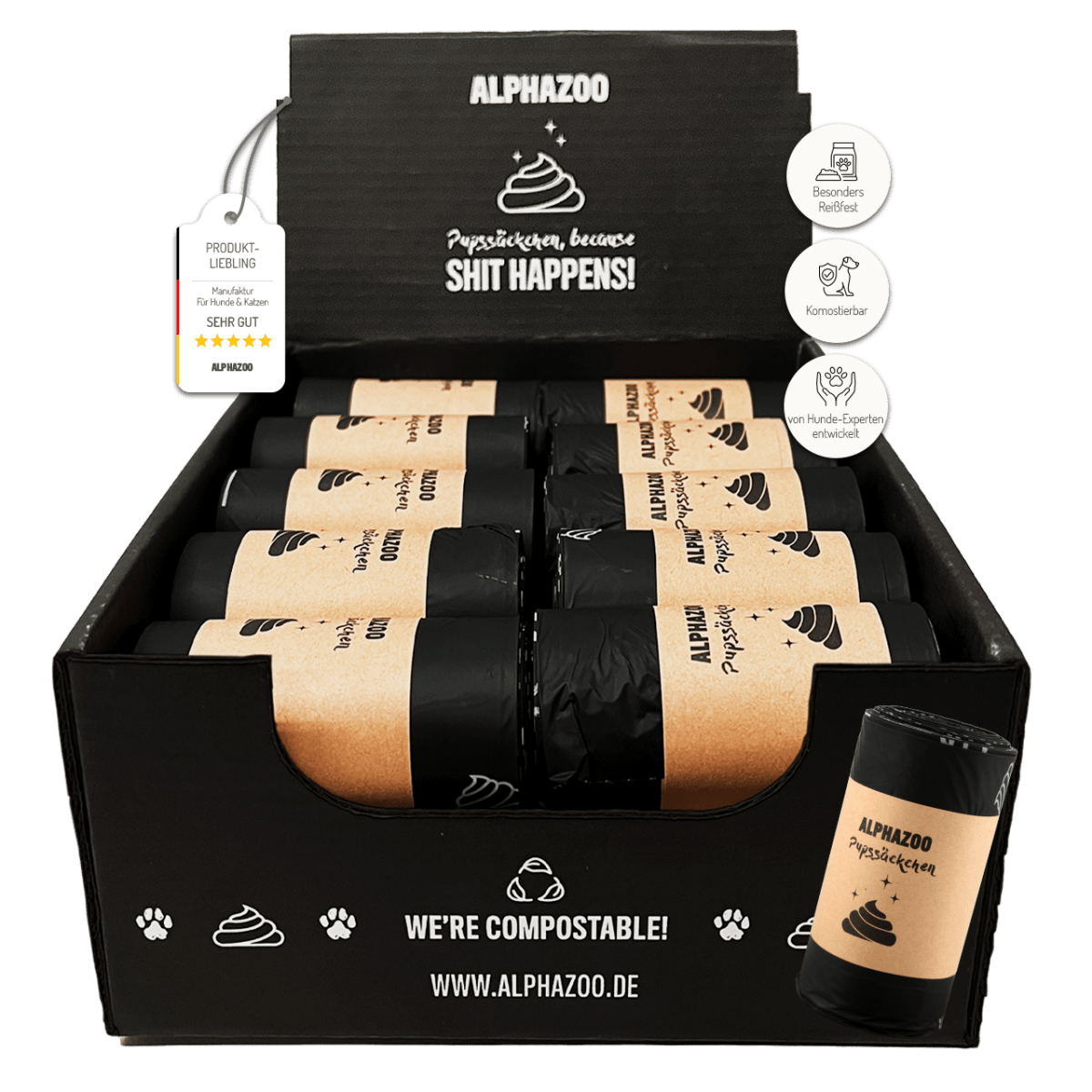 
                    Pupssäckchen Kotbeutel Kompostierbare Hundekotbeutel, nachhaltig & biologisch abbaubar
                    