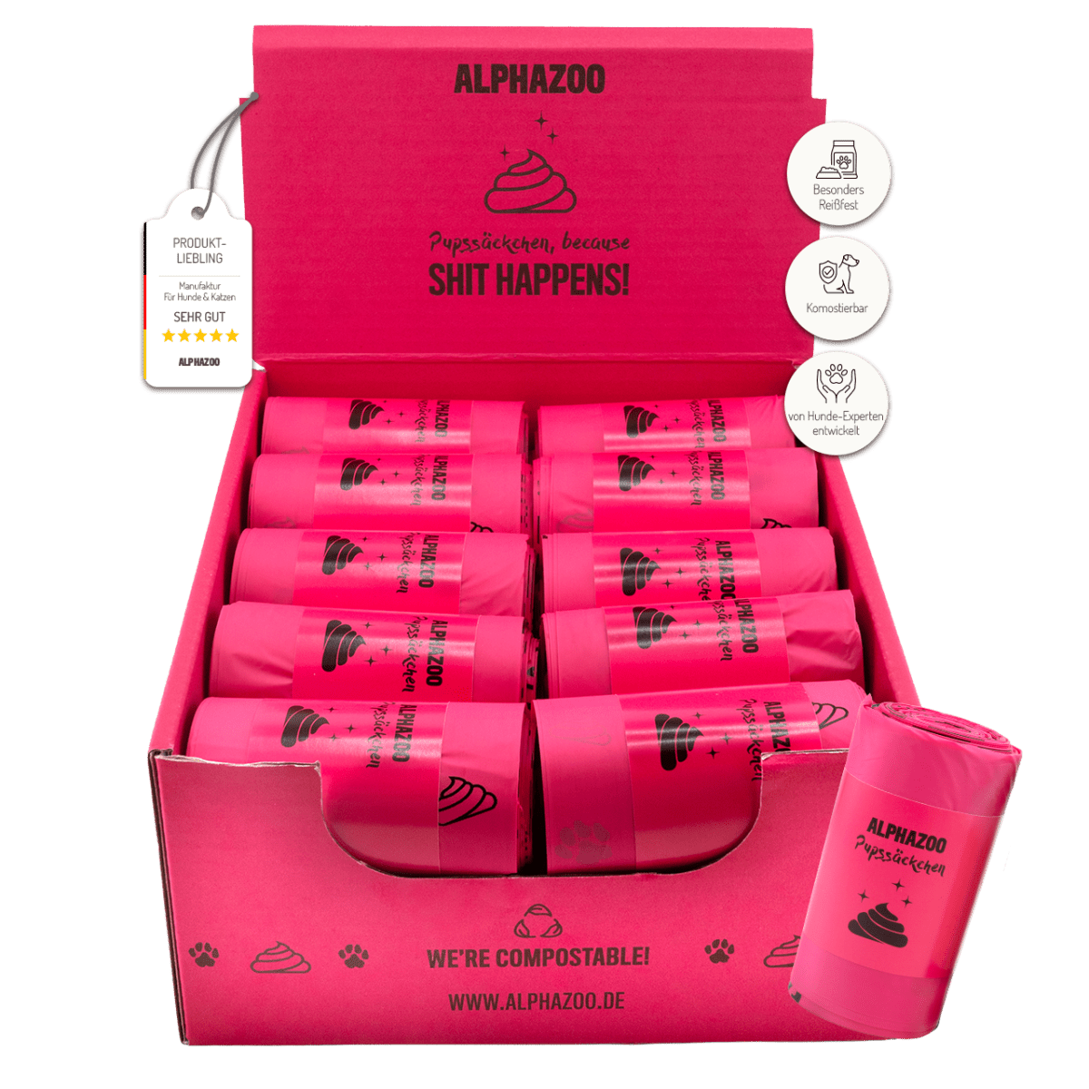 
                    Pink fart bags and poop bags alphazoo poop bags - compostable dog poop bags, plastic-free
                    