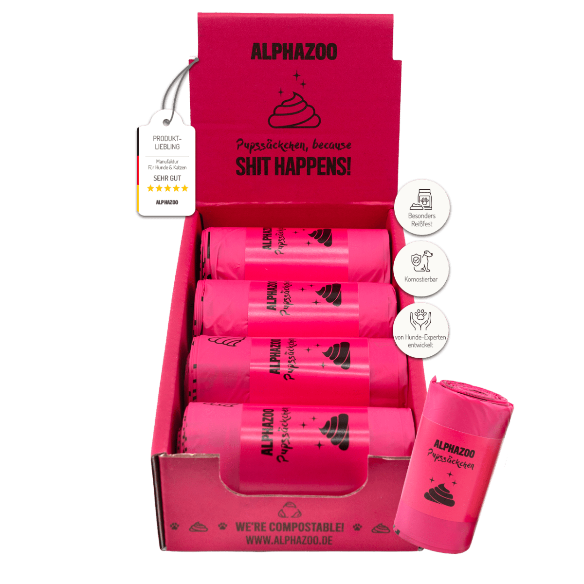 
                      Pupssäckchen Kotbeutel Pink alphazoo Pupssäckchen - kompostierbare Hundekotbeutel, plastikfrei
                      