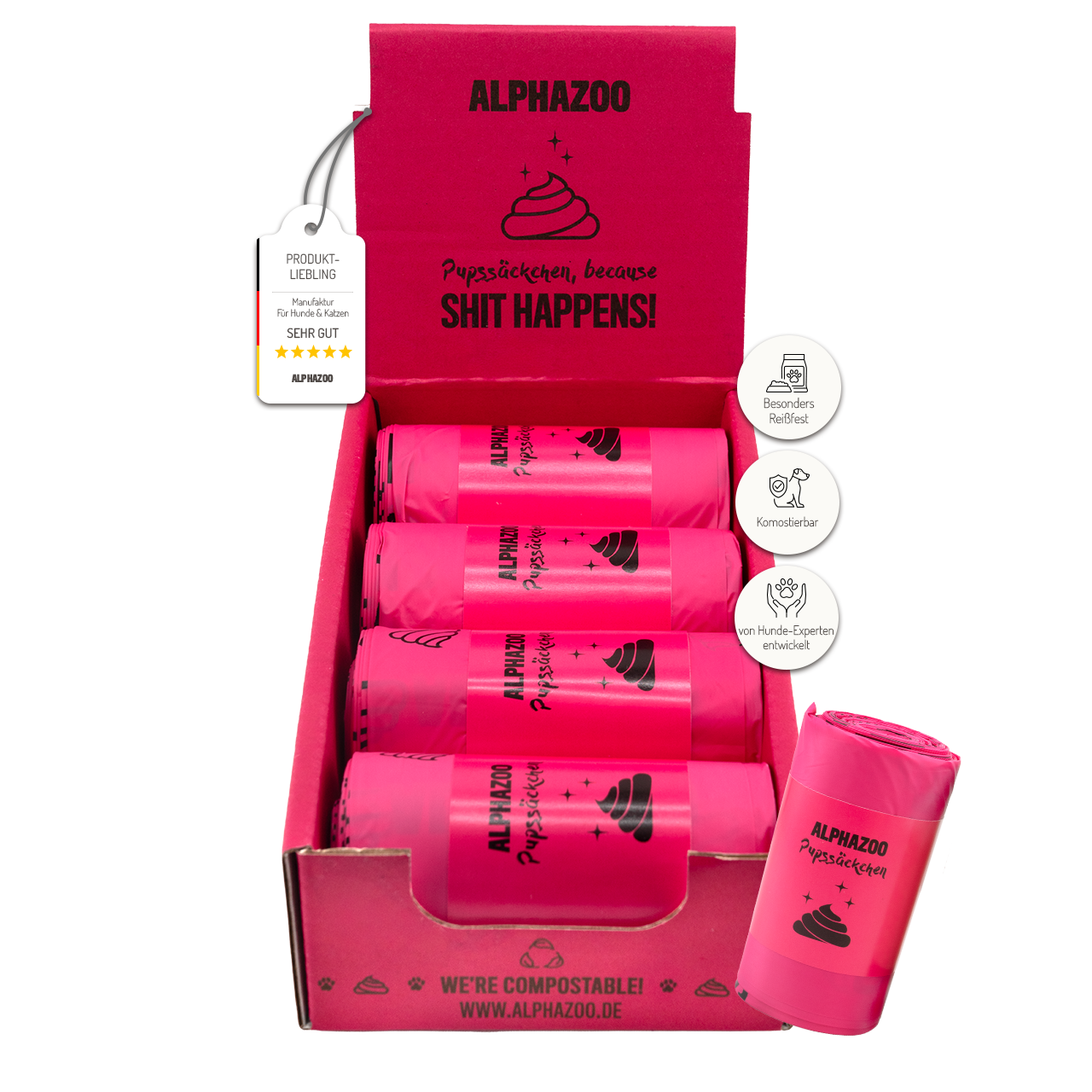 
                      Pink fart bags and poop bags alphazoo poop bags - compostable dog poop bags, plastic-free
                      