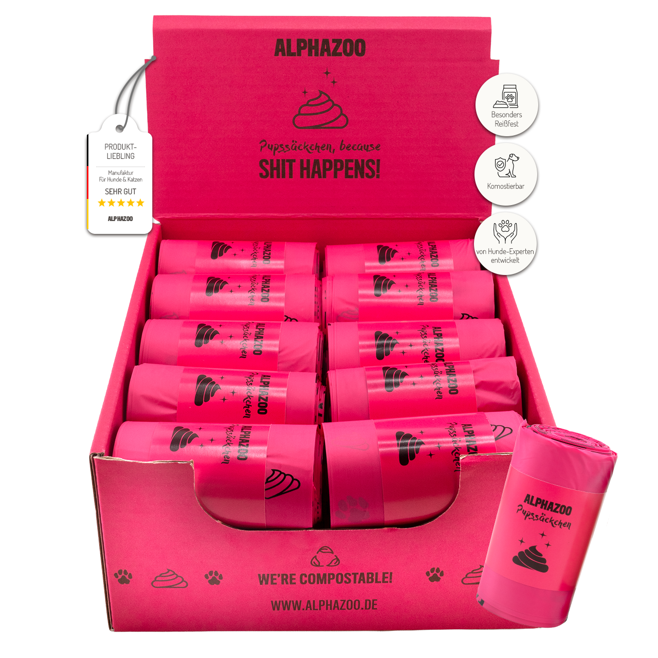 Pink fart bags and poop bags alphazoo poop bags - compostable dog poop bags, plastic-free