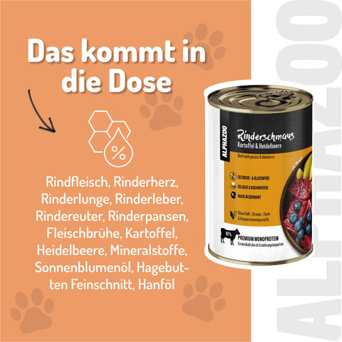Rinderschmaus 400 g Rinderschmaus 400 g - Getreidefreies Nassfutter für Hunde