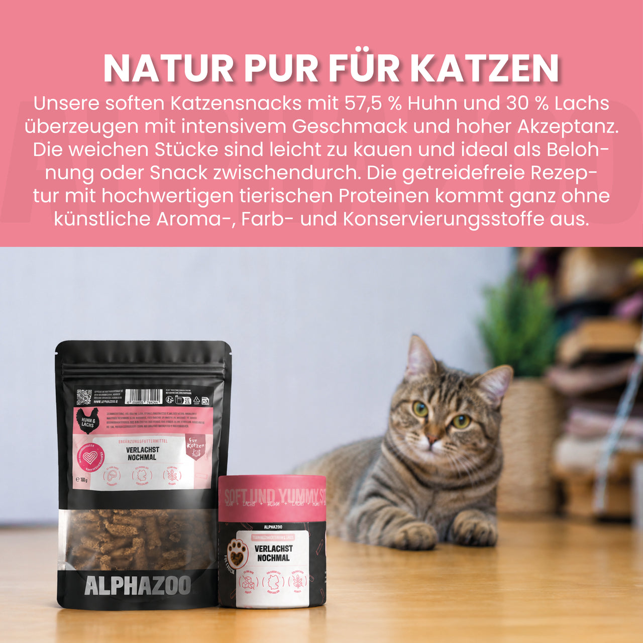 
                      Laughed again 65g Verlachst Nochmal – Snack mit Lachs für Katzen
                      