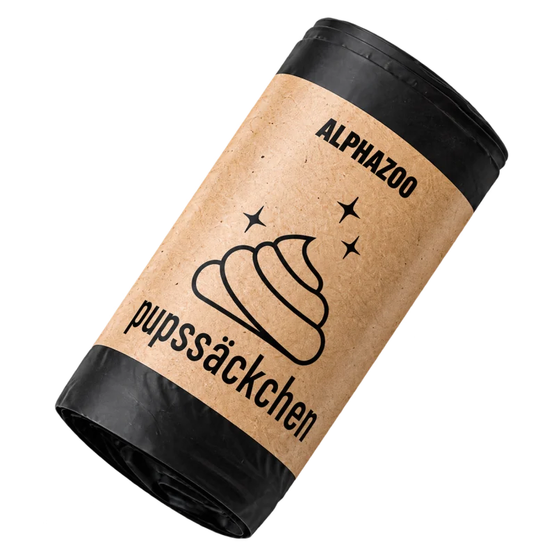 ALPHAZOO pupssäckchen – schwarze Kotbeutel mit Kraftpapierband